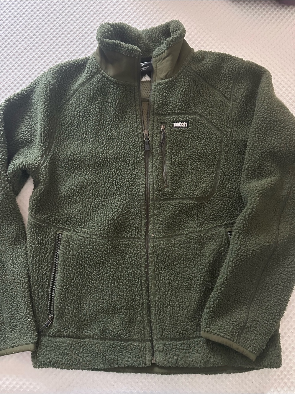 Teton Gravity Research Unisex Olive Green Sherpa Fleece Zip Jacket